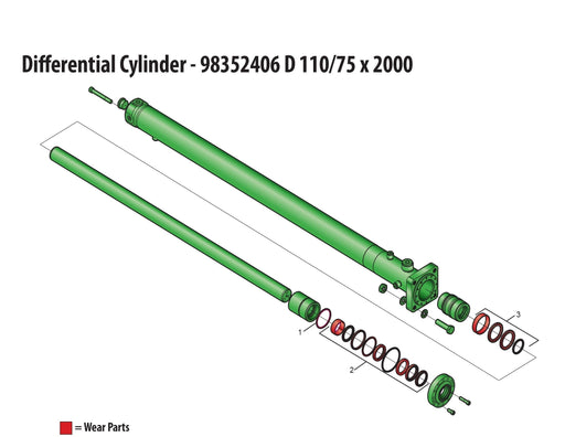 Schwing DIFFERENTIAL CYLINDER D 110/75 X 2000, durable construction, Part #: 98352406.