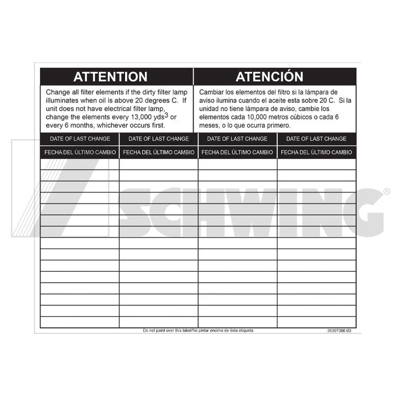 Decal - Adhesive, Change Filter Element | Weight: 2 lbs | Brand: SCHWING