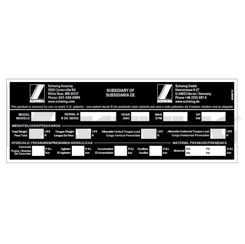 Plate Serial Number Sp/Spto Ce | Weight: 1 lbs | Brand: SCHWING