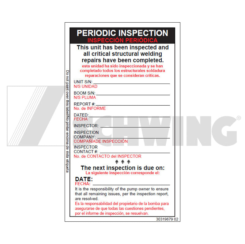 Decal - Boom Inspection | Weight: 2 lbs | Brand: SCHWING