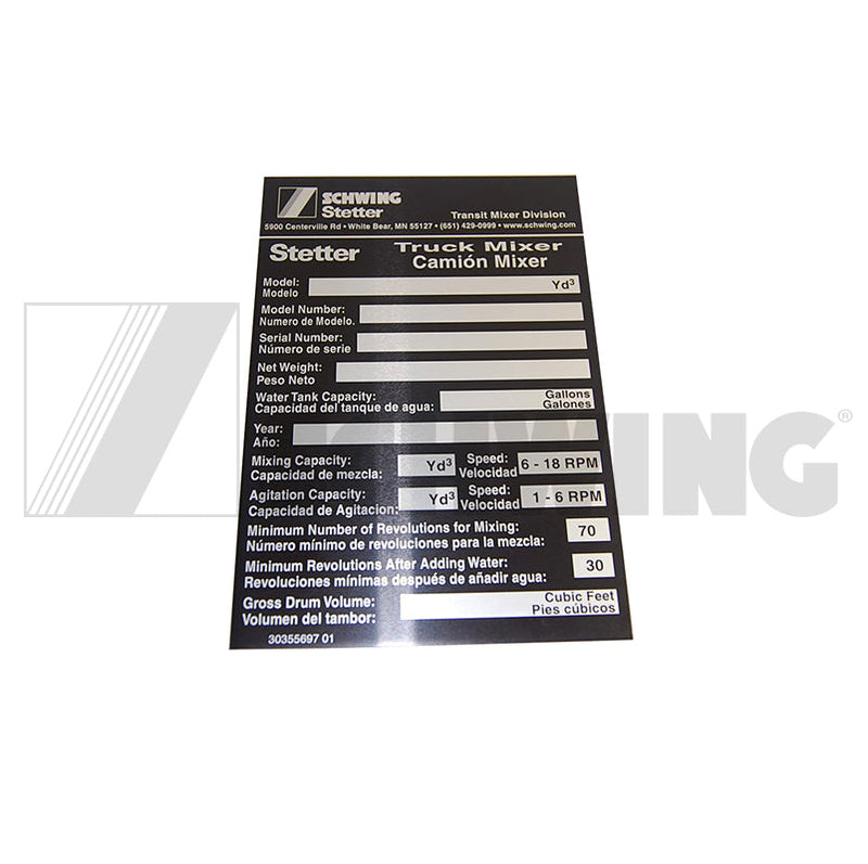 Plt - Designation, Main Id Tag | Weight: 2 lbs | Brand: SCHWING
