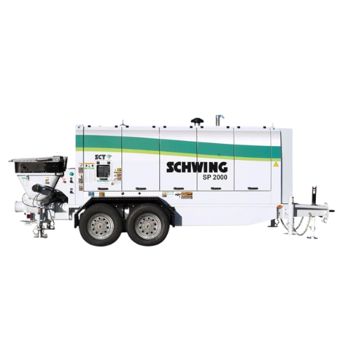 Side profile showcasing the tandem axle chassis and hopper assembly